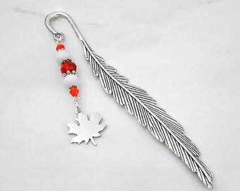 Fall Maple Leaf Bookmark - Canadian Citizenship Gift - Canada Maple Leaf Charm - Beaded Charm Bookmark - Canadian Gifts