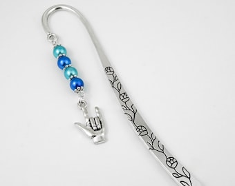 Sign Language Bookmark - ASL Teacher Gifts, Tibetan Silver Bookmark, Hand Bookmarks, ASL I Love You Sign Charm Bookmark, Sign Language Gifts