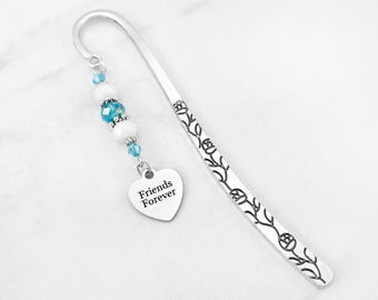 Friends Forever Bookmark Tibetan Silver Bookmark Custom Friendship Bookmark for Best Friend Birthday Gift Engraved Heart Charm Bookmark