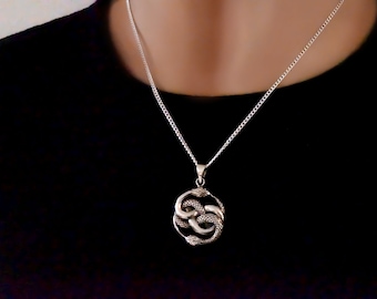 Collier Ouroboros - Collier Auryn - Pendentif serpents entrelacés - Collier symbole de l'infini ou noeud de chagrin - Bijoux en argent sterling 925