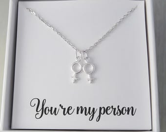 Gender Symbol Necklace - Lesbian or Gay Pride Necklace - LGBT Couples Gift - 925 Sterling Silver Jewelry - Girlfriend Gift - Boyfriend Gift