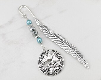 Horse Head Bookmark - Round Silver Horse Head Charm - Teacher Gift Ideas - Tibetan Silver Beaded Bookmark