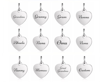 Personalized Heart Pendant, Custom Laser Engraved Stainless Steel Name or World Charm Tag