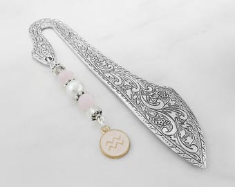 Aquarius Bookmark - Zodiac Sign Charm Bookmark, Astrology Bookmark, Aquarius Gifts, Astrology Gifts, Zodiac Gifts, Beaded Metal Bookmark