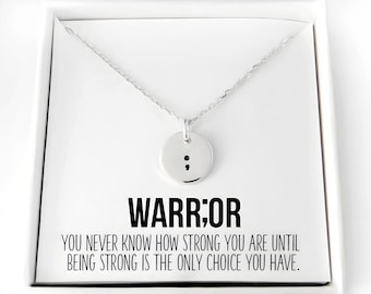 Semicolon Necklace Suicide Prevention Gift Warrior Necklace Mental Health Jewelry for Depression and Addiction 925 Sterling Silver Jewelry