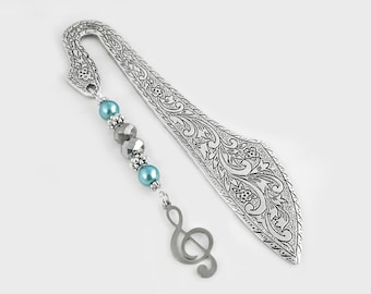 Music Note Bookmark - Silver Metal Charm Bookmark - Treble Clef Charm Book Mark - Musician Gifts - Retirement Gifts for Music Teacher Gifts