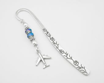 Airplane Bookmark - Travel Lover Gift for Pilot Gifts for Cabin Crew Gifts - Metal Beaded Bookmark - Flight Attendant Gifts