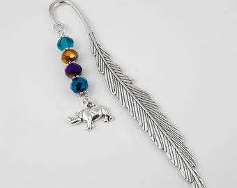 Rhinoceros Bookmark: Tibetan Silver Animal Charm Book Marker