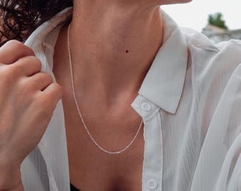 Sterling Silver Figaro Chain Necklace or Bracelet, Custom Cut 925 Silver Chain Finished Chain Figaro Necklace for Women's Chain, 2 mm Thick