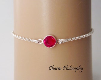 July Birthstone Bracelet - Preciosa Ruby Birthstone Anklet - 925 Sterling Silver - Dainty Minimalist Bracelet