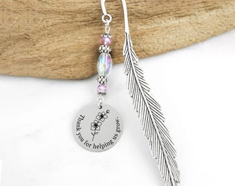 Teacher Bookmark | Custom Engraved Flower Bookmark, Teacher Gift, Personalized Teacher Stationary, Thank you for helping us grow