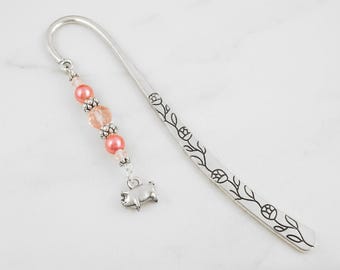 Pig Bookmark for Pig Lover Gifts Beaded Tibetan Silver Charm Bookmark Pig Charm Bookmark Teacher Gift Ideas Pig Gifts Pig Stationary