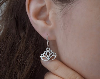 Lotus Flower Earrings | Lotus Jewelry 925 Sterling Silver Lotus Earrings Spiritual Gifts Spiritual Jewelry Yoga Earrings Meditation Gifts