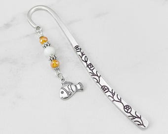 Clown Fish Lover Gift - Fish Bookmark Unique Tibetan Silver Beaded Bookmark Fishing Gift Ideas for Teachers Fisherman Gifts for Readers