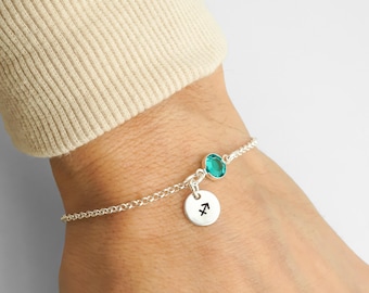Zodiac Bracelet, Zodiac Anklet, Birthstone Bracelet, Minimalist 925 Sterling Silver Rolo Chain, Hand Stamped Zodiac Sign Charm Bracelet