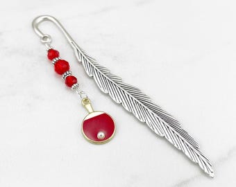 Ping Pong Bookmark Table Tennis Gift Red Ping Pong Paddle Charm Bookmark Unique Beaded Tibetan Silver Metal Bookmark Sports Bookmarks