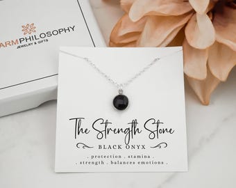 Black Onyx Necklace - Strength Necklace - 9mm Black Onyx Pendant - 925 Sterling Silver Jewelry - Black Necklace - Protection and Balance