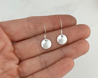 Small Circle Earrings - Minimalist Jewelry - 925 Sterling Silver Concave Circle Charm Earrings - Simple Jewelry - Plain Round Drop Earrings