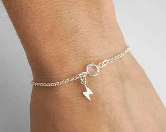 Lightning Bolt Bracelet, Lightning Bolt Anklet, Birthstone Bracelet, 925 Sterling Silver Rolo Chain Bracelet, Minimalist Weather Bracelet