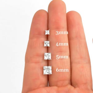 CZ Stud Earrings - Sterling Silver Stud Earrings - Square Stud Earrings - 925 Sterling Silver Studs - 3mm, 4mm, 5mm, 6mm