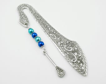 Lacrosse Stick Bookmark: Silver Charm Beaded Book Marker, Sports Gifts
