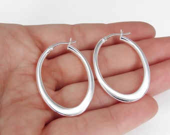 Sterling Silver Oval Hoop Earrings - 40mm