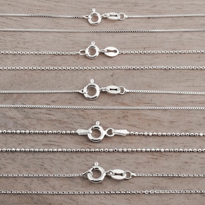 Thin Sterling Silver Chain Necklace for Women: Box, Cable, Curb, Diamond Cut Ball Chains - 16, 18, 20 inch