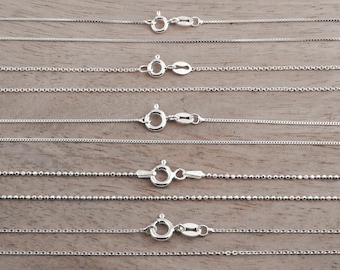 Thin Sterling Silver Chain Necklace for Women: Box, Cable, Curb, Diamond Cut Ball Chains - 16, 18, 20 inch