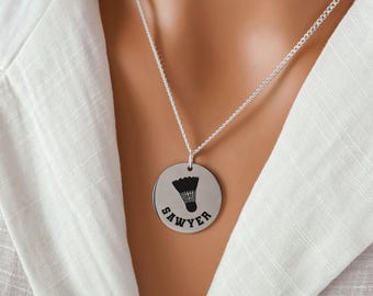 Custom Badminton Necklace or Keychain: Sports Team Gifts, 925 Sterling Silver and Stainless Steel