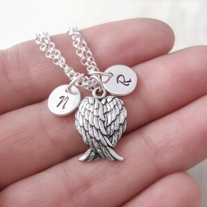 Angel Wings Bracelet: 925 Sterling Silver Double Rolo Chain, Handstamped Initial Charms image 4