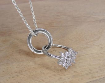 Ring Holder Necklace - Round Lanyard 925 Sterling Silver Jewelry - Badge Holder - Wedding Ring Holder Pendant - 15mm
