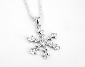 Cubic Zirconia Snowflake Necklace: 925 Sterling Silver Winter Jewelry, Christmas Gifts