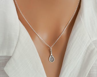 Tennis Racket Necklace - 925 Sterling Silver Tennis Jewelry - Unisex Tennis Gifts for Tennis Players, Tennis Fans and Tennis Coaches