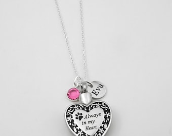 Dog Ashes Necklace - Pet's Name Charm - Hollow Pendant - Keepsake Jewelry - Urn Memorial Jewelry - Personalized Initial and Birthstone