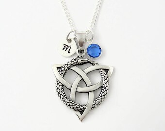 Celtic Ouroboros Snake Necklace: Sterling Silver Auryn Pendant with Personalized Charms