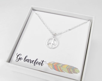 Peace Sign Necklace - 925 Sterling Silver Jewelry - Go Barefoot - Hippie Gift - Free Spirit - Peace Symbol