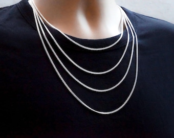 Solid Sterling Silver Chain, 925 Silver Curb Chain, Finished Chain, Unisex Curb Necklace, Men's Chain, 2.1 mm thick, 16, 18, 20, 22, 24 inch