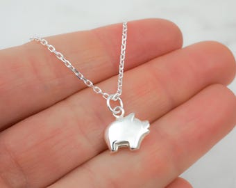 Pig Necklace: 925 Sterling Silver Jewelry, Dainty Piglet Charm Pendant