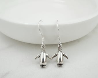Small Penguin Earrings - Minimalist Jewelry - Tiny Penguin Charm Earrings - 925 Sterling Silver Earrings - Simple Everyday Jewelry