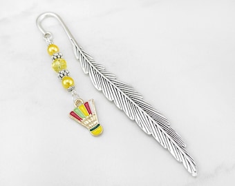 Badminton Bookmark: Enamel Birdie Charm, Beaded Sports Gift