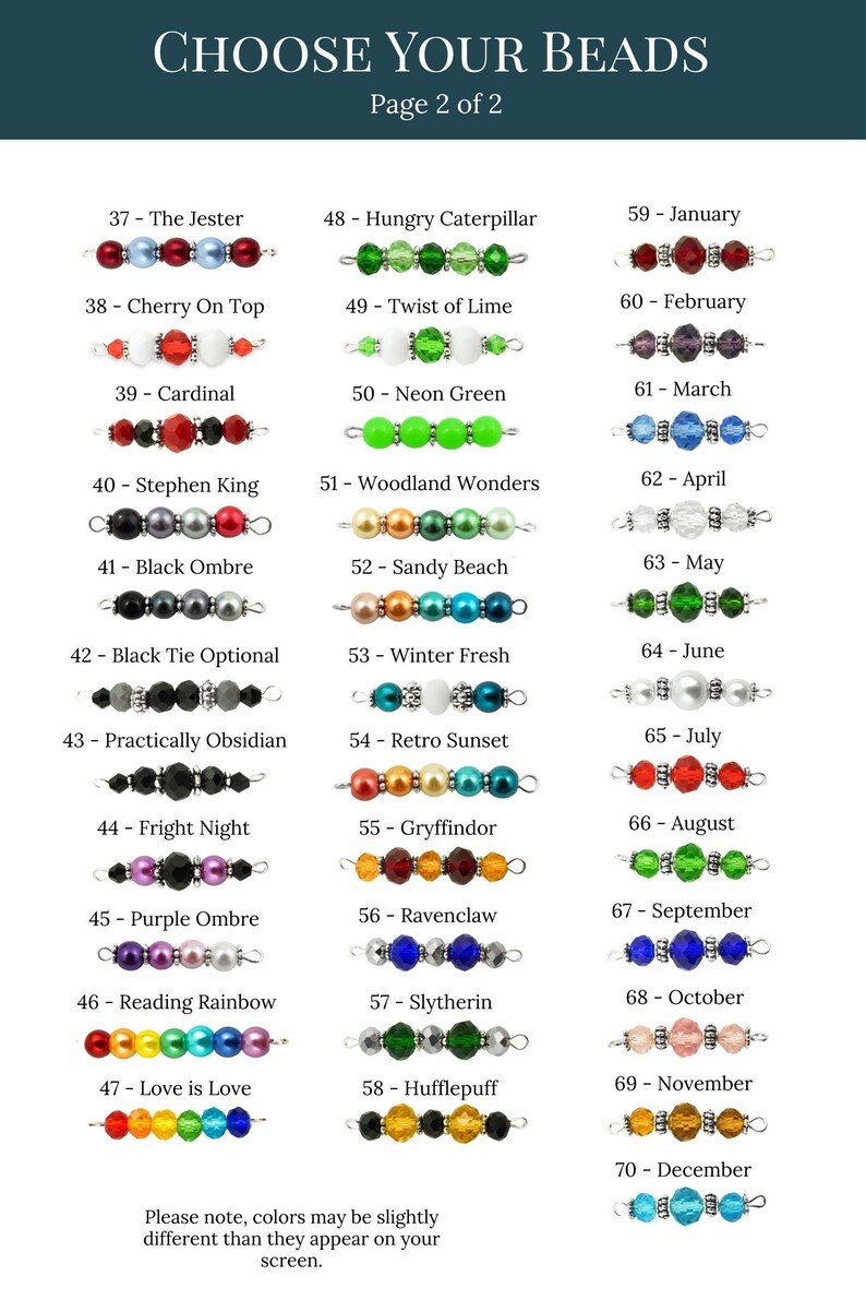 a collection of various colored beads, each with a unique color and shape, arranged in rows and columns. The colors range from red to blue, green to silver, and from black to gold. The beads are organized in a way that allows for easy comparison and identification of the differences between them.