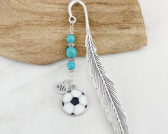 Personalized Soccer Bookmark - Soccer Ball Charm Bookmark with Custom Jersey Number - Soccer Team Gifts - Unique Beaded Bookmark