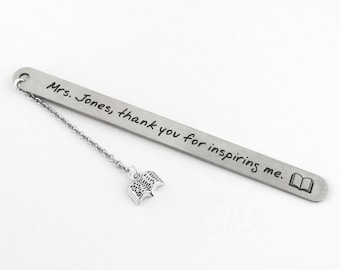 Personalized Teacher Bookmark: Stainless Steel Custom Engraved Message Gift