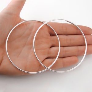 Extra Large Hoop Earrings - 925 Sterling Silver Jewelry - Plain Hoops - Silver Hoops - 75mm | 3 Inch Hoops