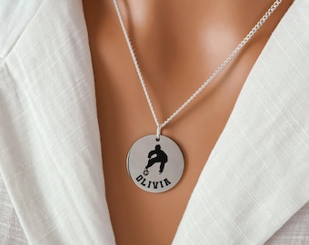Personalized Ringette Necklace | Custom Ringette Team Gifts, Name and Ringette Jersey Number Necklace, 925 Sterling Silver & Stainless Steel