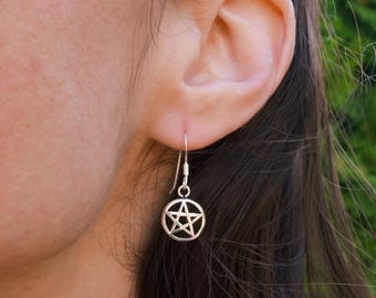 Pentacle Earrings: Minimalist 925 Sterling Silver Wiccan Jewelry, Witch Gifts
