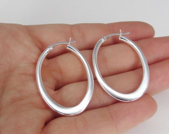 Oval Hoop Earrings - 925 Sterling Silver Jewelry - 40mm long