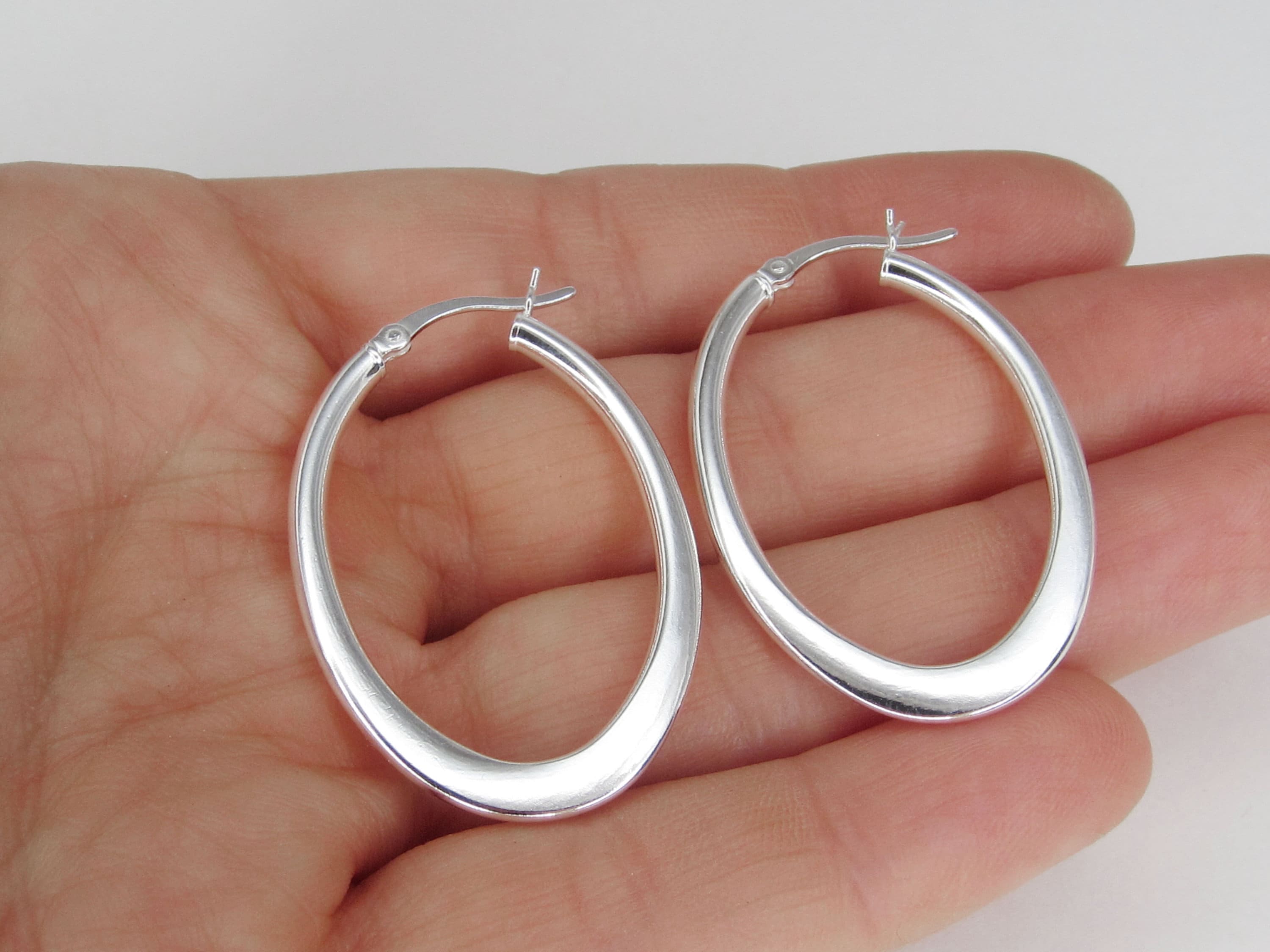 Oval Hoop Earrings 925 Sterling Silver Jewelry 40mm Long - Etsy