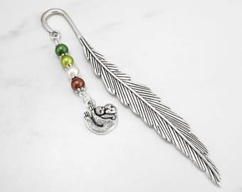Sloth Bookmark - Silver Sloth Mom and Baby Charm Bookmark - Metal Beaded Bookmark - Mother's Day Gifts - Sloth Gift Ideas - Sloth Gifts