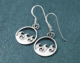 Sterling Silver Wave Earrings: Summer Ocean Lover or Surfer Jewelry